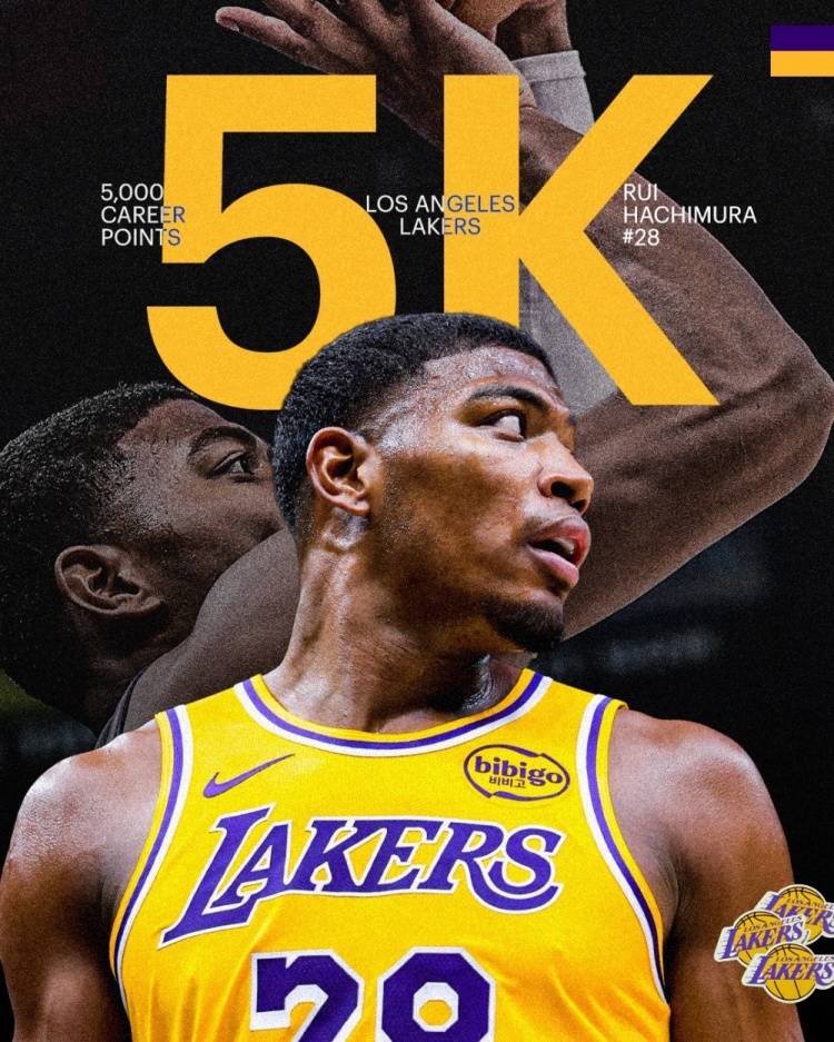 八村塁生涯总得分突破5000分 湖人官方海报致意