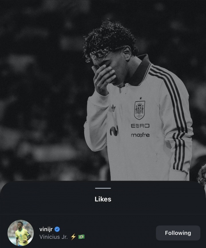 维尼修斯点赞亚马尔谴责歧视帖 巴西前锋五年涉二十起种族歧视案