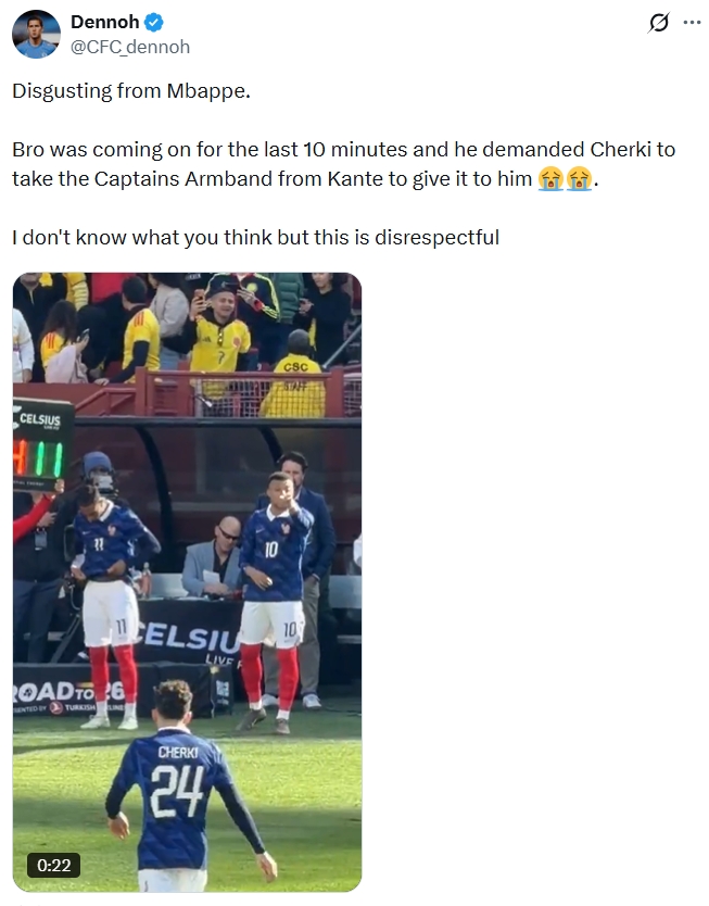 姆巴佩替补登场前指示队友取袖标 行为引发争议