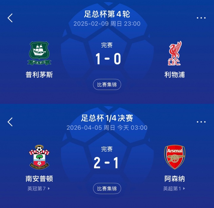 英超榜首再遭英冠阻击 阿森纳步利物浦后尘止步足总杯