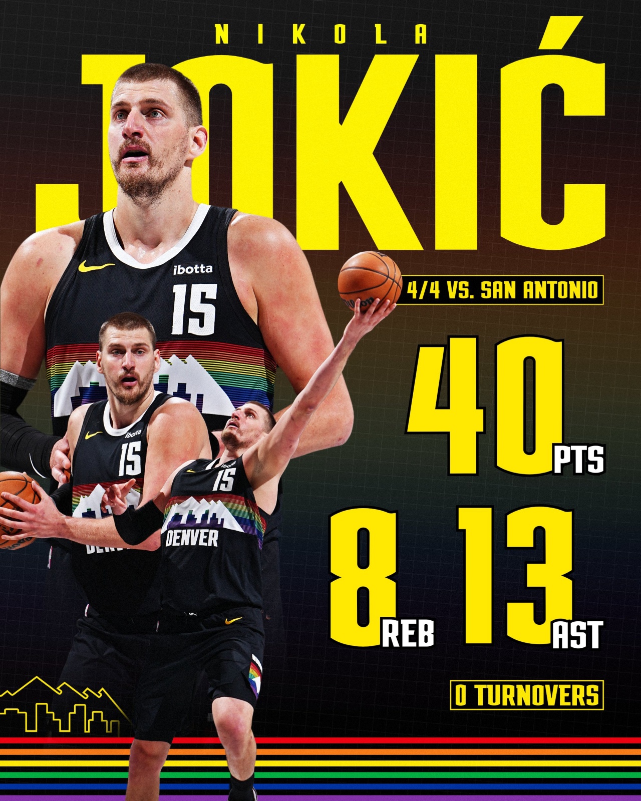 约基奇40分13助0失误创中锋历史纪录 掘金加时险胜马刺取八连胜 约基奇40分13助0失误创中锋历史纪录 掘金加时险胜马刺取八连胜