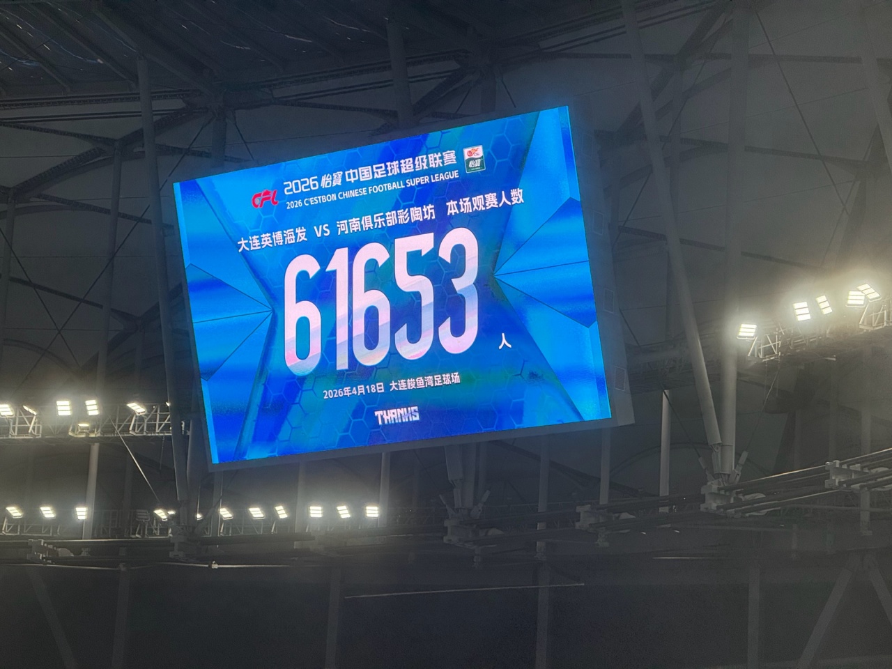 大连梭鱼湾涌进61653人 英博主场观众数再创赛季新高