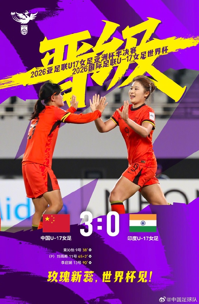 零封印度,三将建功:中国U17女足挺进亚少赛四强+世界杯