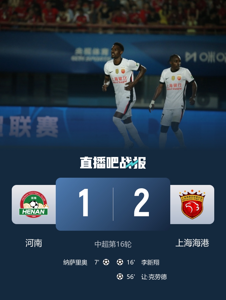 海港2-1逆转河南 李新翔扳平让·克劳德头槌制胜 古斯塔沃越位进球无效
