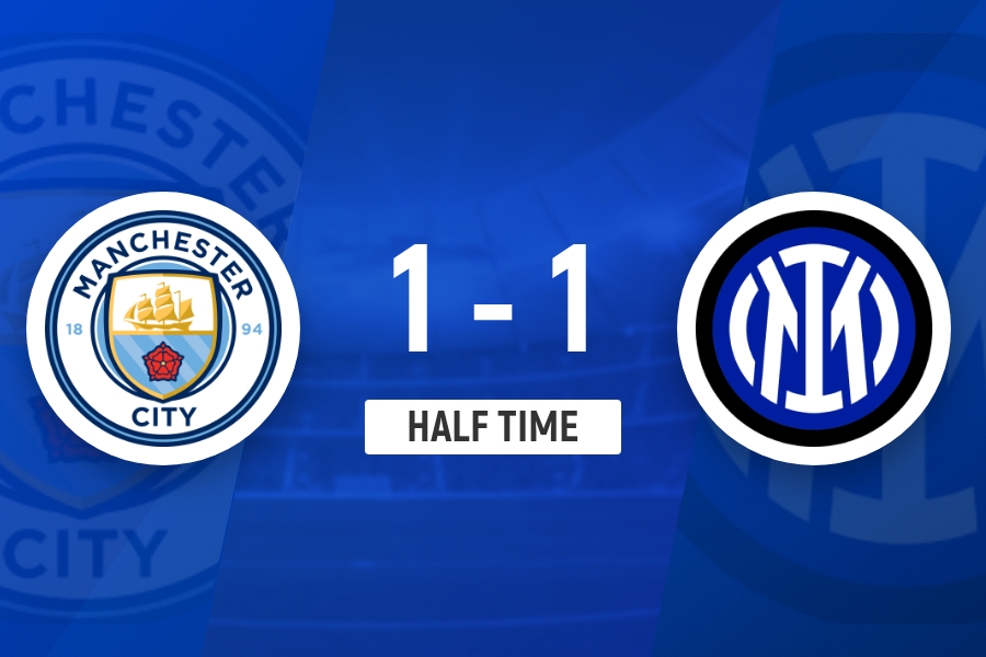 半场：曼城1-1国米 帕瓦尔扳平马雷斯卡首秀
