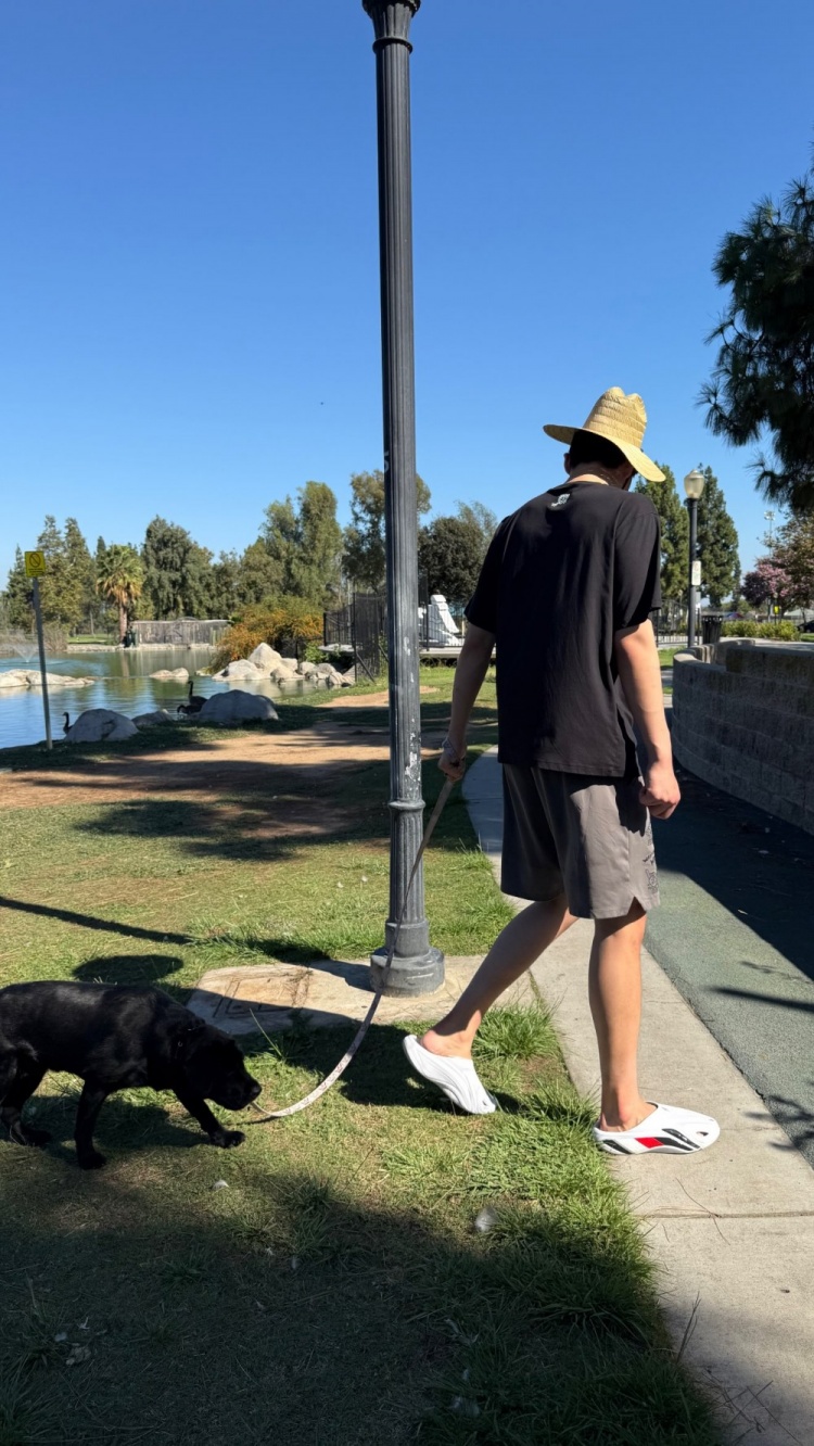 杨瀚森社媒晒草帽遛狗照 洛杉矶特训对位科洛克现身马克西球局
