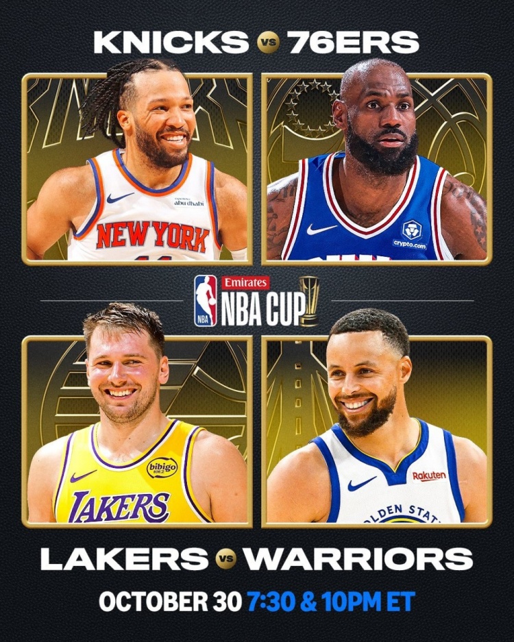 NBA杯首日对阵披露 尼克斯76人7:30 湖人勇士10:00