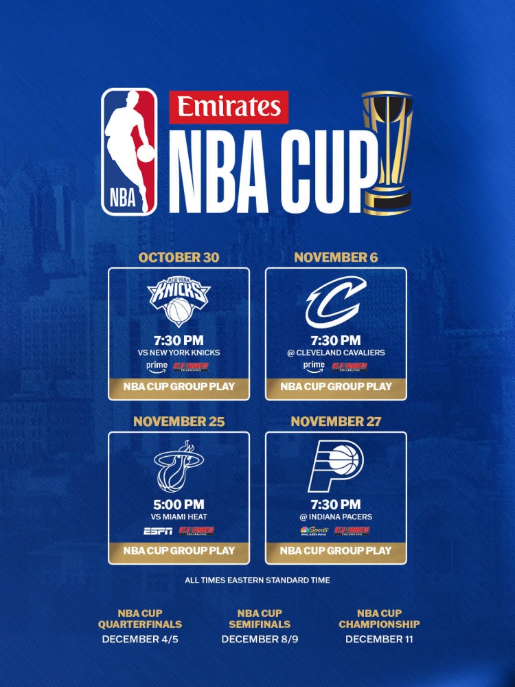 76人NBA杯赛程公布 揭幕战主场迎尼克斯