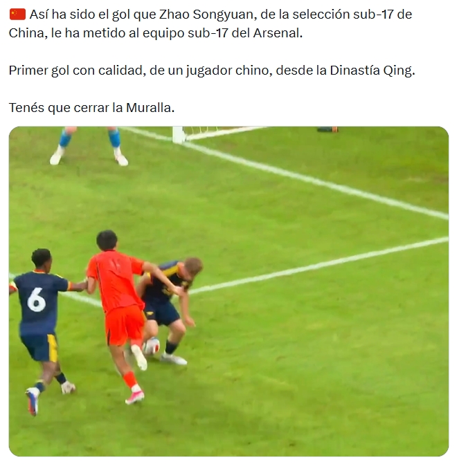 赵松源1V4破阿森纳U17引外网热议 中国足球在成长 赵松源1V4破阿森纳U17引外网热议 中国足球在成长