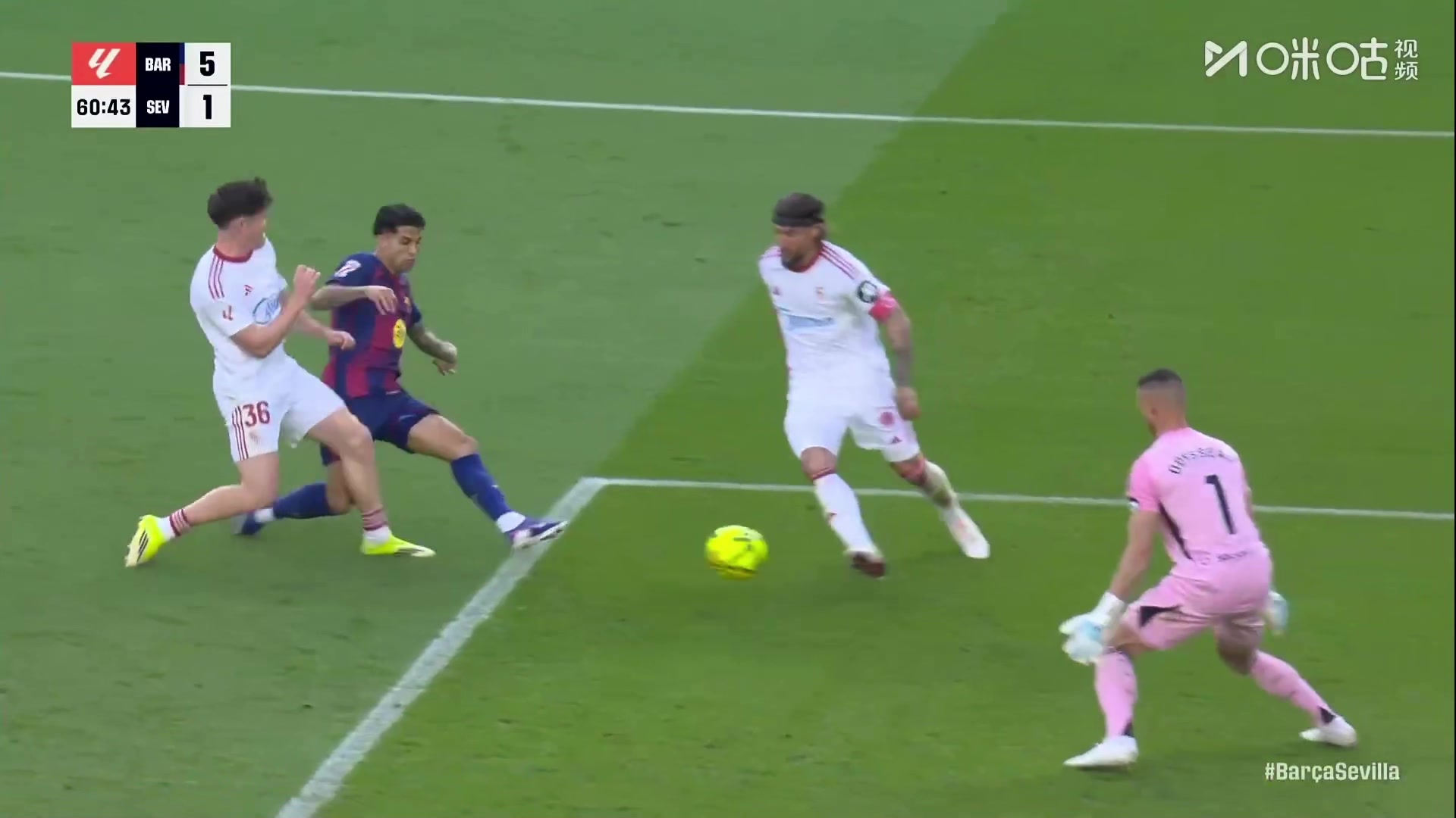 个人能力！坎塞洛长途奔袭破门，巴萨5-1领先塞维利亚！